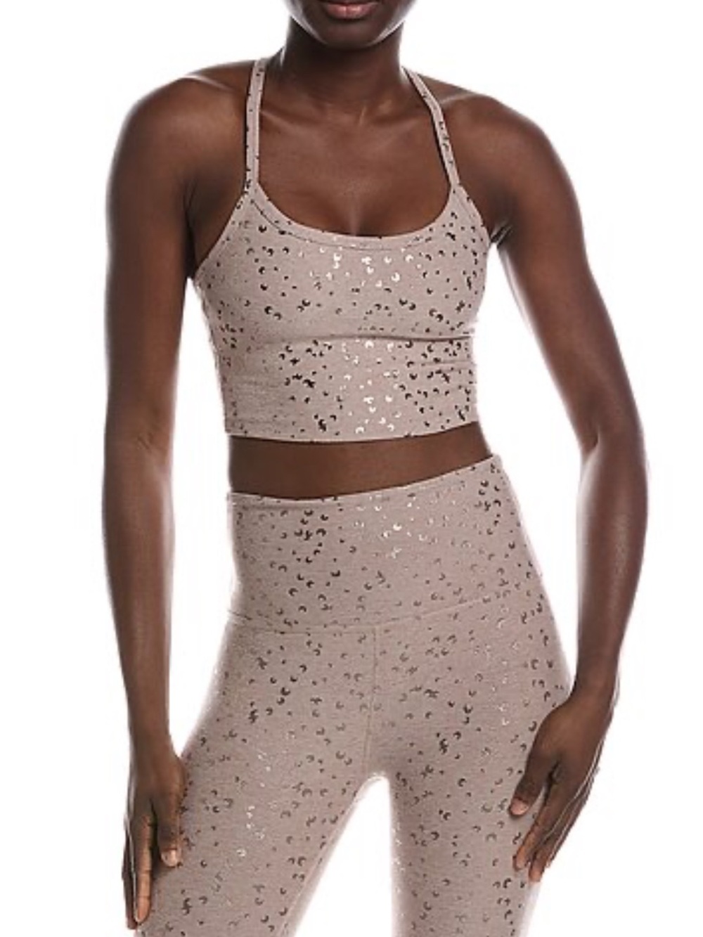 Beyond Yoga Metallic Taupe Crop Sports Bra